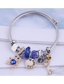 Fashion Blue Bear Disc Key Diamond Pearl Bracelet