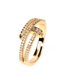 Fashion Gold Color Copper Gold Plated Micro Inlaid Zircon Nail Open Ring
