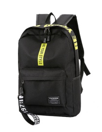Fashion Black Yellow Canvas Letter Print Backpack