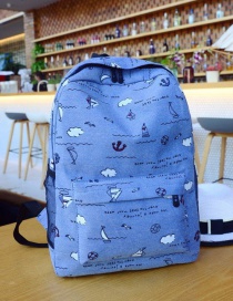 Fashion Navy Blue Canvas Sailboat Print Backpack