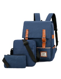 Fashion Blue Belt Buckle Stitching Large Capacity Mens Backpack Suit