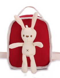 Fashion Red Rabbit Doll Stitching Canvas Childrens Backpack