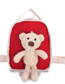 Fashion Red Canvas Bear Doll Childrens Backpack