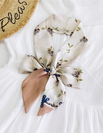 Fashion White Flowers And Grass Beige Satin Printed Bow Ribbon Long Ribbon Silk Scarf