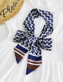 Fashion F Navy Satin Printed Bow Ribbon Long Ribbon Silk Scarf
