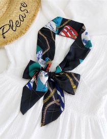 Fashion Chess Rope Black Satin Printed Bow Ribbon Long Ribbon Silk Scarf