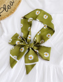 Fashion Little Chrysanthemum Green Satin Printed Bow Ribbon Long Ribbon Silk Scarf