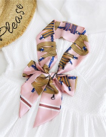 Fashion Hanging Chain Buckle Powder Satin Printed Bow Ribbon Long Ribbon Silk Scarf