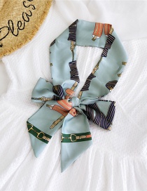 Fashion Hanging Chain Buckle Green Satin Printed Bow Ribbon Long Ribbon Silk Scarf