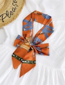 Fashion Hanging Chain Buckle Orange Satin Printed Bow Ribbon Long Ribbon Silk Scarf