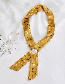Fashion Button Fine Floral Yellow Buttoned Narrow Strip Printed Small Silk Scarf