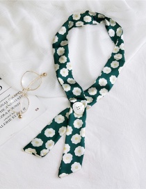 Fashion Button Jasmine Green Buttoned Narrow Strip Printed Small Silk Scarf