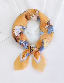 Fashion Cotton Mirror Flower Yellow Bottom Thin Cotton And Linen Print Small Square Scarf