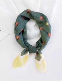 Fashion Cotton Five Petal Small Flower Green Thin Cotton And Linen Print Small Square Scarf