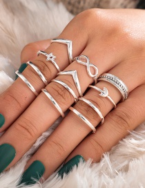 Fashion Silver Color Pentagram Diamond-set Geometric Alloy Open Ring Set