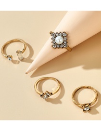 Fashion Gold Color Alloy Geometric Rectangle Diamond Open Ring Set