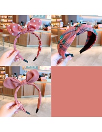 Fashion Deep Pink Three-piece Suit Fabric Bowknot Checkered Net Yarn Printing Knotted Wide Side Childrens Headband