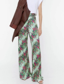 Fashion Colorful Flower Print High-rise Wide-leg Trousers