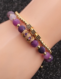 Fashion Gold Colorful Suit Micro-inlaid Zircon Cube Weathered Stone Love Bracelet Set