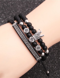 Fashion Platinum Suit 6mm Frosted Stone Crown Three-cut Round Leather Strip Beaded Bracelet