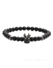 Fashion Grab The Crown 6mm Frosted Stone Crown Three-cut Round Leather Strip Beaded Bracelet