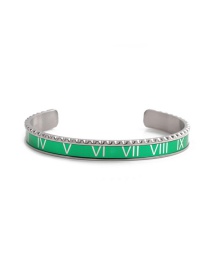 Fashion Green Open Bracelet Stainless Steel Roman Letter Opening Adjustment Bracelet Set