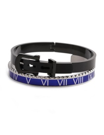 Fashion Blue Roman Alphabet Bracelet Set Stainless Steel Roman Opening Adjustment Bracelet Set
