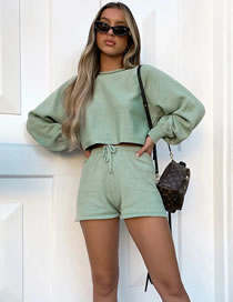 Fashion Green Lantern Sleeve Knit Long Sleeve Sweater Tether Shorts Set