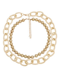 Fashion Gold Color Bead Alloy Thick Chain Hollow Multilayer Necklace