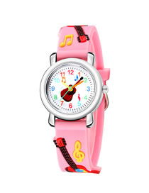 Fashion Pink 5d Embossed Guitar Plastic Band Kids Quartz Watch