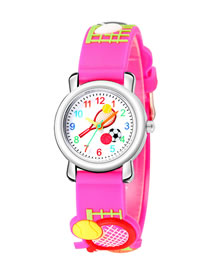 Fashion Rose Red 6d Embossed Tennis Racket Pattern Childrens Sports Watch