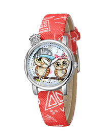Fashion Red Owl Pattern Diamond Belt Children Watch
