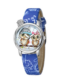 Fashion Royal Blue Owl Pattern Diamond Belt Children Watch