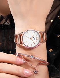 Fashion Rose Gold Large Dial Alloy Bracelet Type Quartz Steel Band Watch