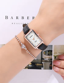 Fashion Black With White Noodles Rectangular Case Thin Strap Quartz Watch