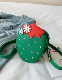 Fashion Green Strawberry Flower Rivet Childrens Shoulder Messenger Bag