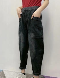 Fashion Black Elastic Waist Big Pocket Jeans