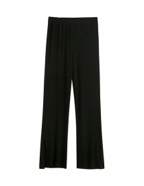 Fashion Black Ribbed Slit Elastic Waist Wide-leg Pants