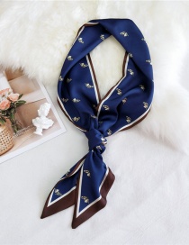 Fashion Little Horse Head Navy Double-sided Bevel Printed Satin Knotted Small Silk Scarf