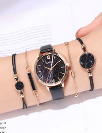 Fashion Black-faced Marble Surface Pu Thin Belt Quartz Watch