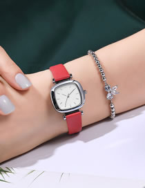 Fashion Red Tonneau Shaped Pu Belt Quartz Watch