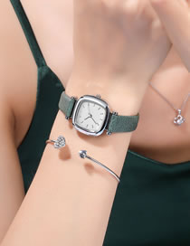 Fashion Green Tonneau Shaped Pu Belt Quartz Watch