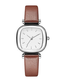 Fashion Brown Tonneau Shaped Pu Belt Quartz Watch