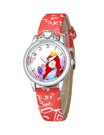 Fashion Red Little Princess Pattern Belt Table Set Diamond Anglo Watch