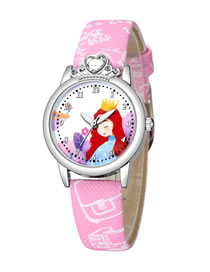 Fashion Pink Little Princess Pattern Belt Table Set Diamond Anglo Watch