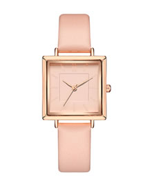Fashion Pink Square Pu Belt Quartz Watch
