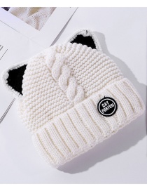 Fashion White Double Layer Plus Velvet Padded Knitted Cat Ears Woolen Hat