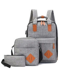 Fashion Gray Stitching Nylon Fabric Backpack Three-piece Set