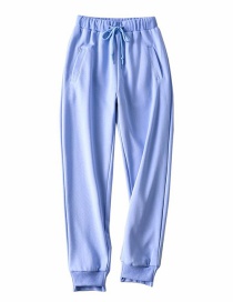 Fashion Blue Solid Color Loose Ankle Strap Cropped Sweatpants