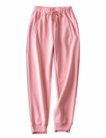 Fashion Pink Solid Color Loose Ankle Strap Cropped Sweatpants